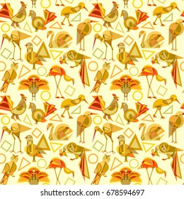 Abstract geometric birds seamless pattern 