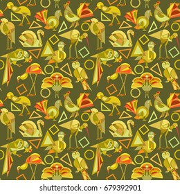 Abstract geometric birds seamless pattern