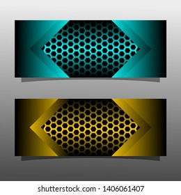Abstract geometric black banner technology concept design. Glossy gold and blue color