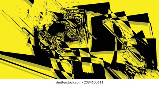 Abstract Geometric black Frame Grunge Texture With Halftone Pattern Design In yellow Background