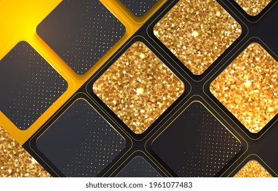 Abstract geometric black and gold pattern background for design template of square modern trendy golden elements. Vector geometry backdrop or gold glitter texture poster background. Vector EPS10