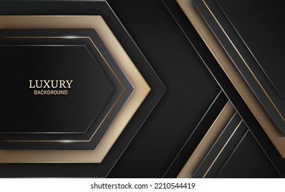 Abstract geometric black and gold shape with light effect on dark background