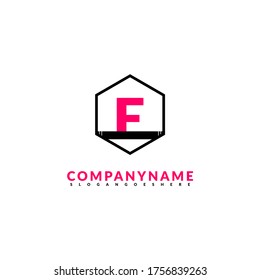 abstract geometric black hexagon F logotype simple design with pink letter concept