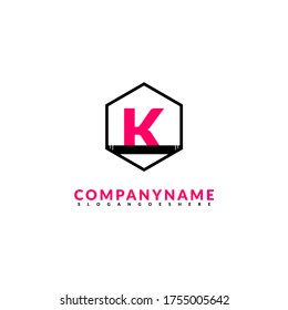 abstract geometric black hexagon K logotype simple design with pink letter concept