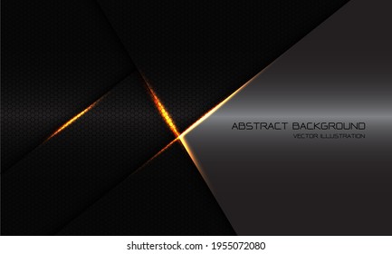 Resumen de la sombra geométrica de la cruz de la malla hexagonal negra de la malla dorada con el diseño de espacio en blanco metálico gris diseño moderno de fondo futurista ilustración vectorial.