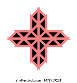 Abstract geometric black and red cross, plus sign, vector illustration,