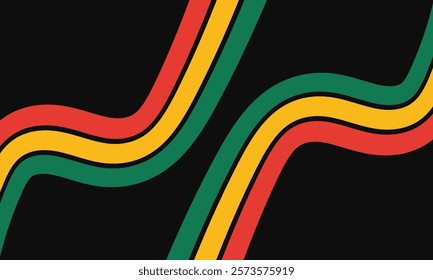 Abstract geometric black, red, yellow, green color background. color paint art symbol of BLACK HISTORY MONTH on black background with text . Vector illustration. EPS 10