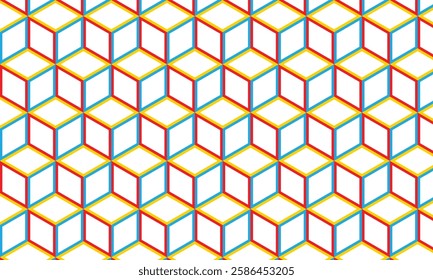 abstract geometric black red yellow 3d outline cube pattern.