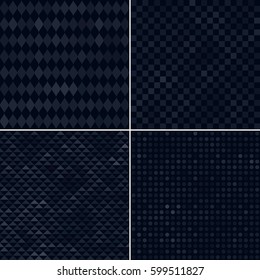Abstract geometric black seamless patterns set. Mosaic backgrounds vector illustration.
