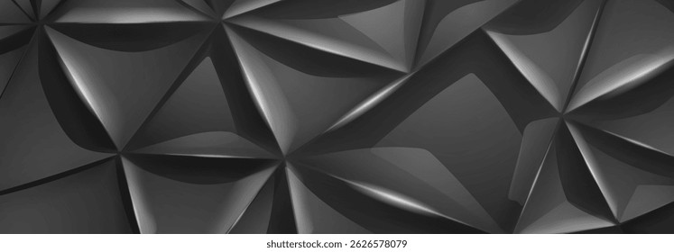 Abstract geometric black vector illustration featuring interconnected polygons and triangles with smooth gradients and sharp edges, creating a futuristic and dynamic design.
