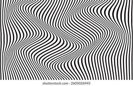 abstract geometric black wave line pattern art.