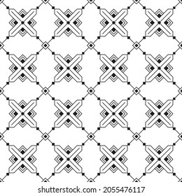 Abstract geometric black and white background with cruciform pattern, ethnic motif. Texture, ornament for wallpaper, textile, fabric, paper, package