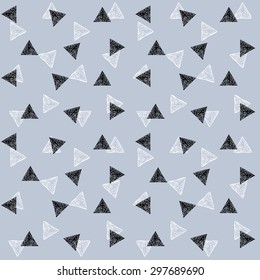 Abstract geometric black and white background with hand drawn triangles. Contemporary modern style. Vector seamless pattern.