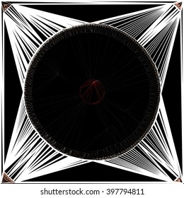 Abstract geometric black and white circle on black background