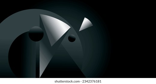 Composición geométrica en blanco y negro, fondo vectorial con gradiente