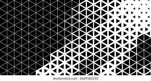 Abstract geometric black and white deco art halftone hexagone and triangle print pattern. vector background