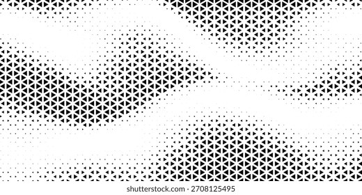 Abstraktes geometrisches Schwarz-Weiß-Deko-Art-Halbton-Sechseck und Dreieck-Druckmuster

