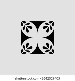 Abstract geometric black and white floral motif suitable for various creative projects