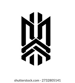 Design Abstrato Geométrico de Logotipo Preto e Branco com Estilo Minimalista Moderno, Apresentando Formas de Intertravamento para Marca Corporativa ou Identidade de Jogos - Ilustração Vetorial