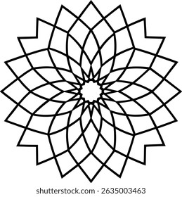 Abstract Geometric Black and White Mandala Pattern on White Background