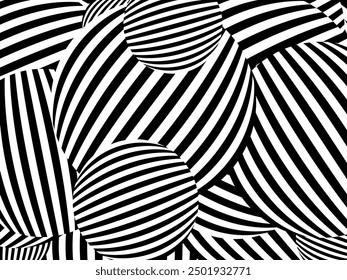 Abstractas geométrico blanco y negro Patrón de ilusión óptica sobre fondo de esfera de círculos 3d.