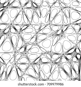 Abstract geometric black and white ornament generated by isometric random organic cells
