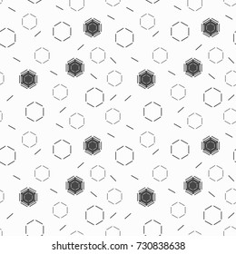 Abstract geometric black and white pattern. Seamless monochrome background of hexagons and lines.