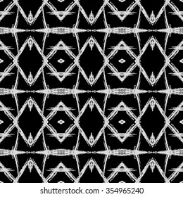 Abstract geometric black and white print with aztec ornament. Navajo seamless pattern. ethnic hipster backdrop. It can be used for wallpaper, web page background, fabric, paper, postcards. hand drawn.