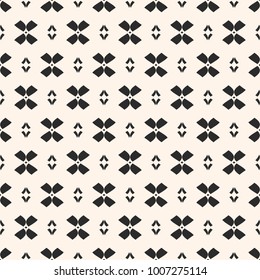 Abstract geometric black and white seamless pattern with flower shapes. Simple vector floral background. Monochrome decorative texture. Repeat design for decor, fabric, furniture, textile, prints