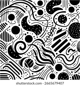 Abstractas patrón geométrico sin fisuras en blanco y negro con varias Formas y líneas.
