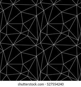 Abstract geometric black and white seamless pattern of triangles.White thin lines on a black background. Vector eps10.