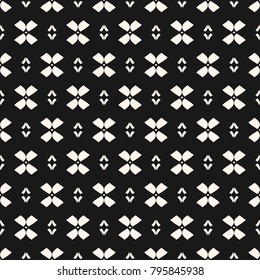 Abstract geometric black and white seamless pattern with flower shapes. Simple vector floral background. Monochrome decorative texture. Dark repeat design for decor, fabric, textile, prints, covers