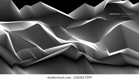 Abstract geometric black and white vector background illustration for artificial intellegence banner design