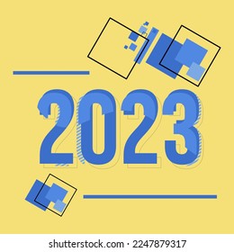 Abstract geometric blue 2023 typography design, using a solid color from a blue color palette