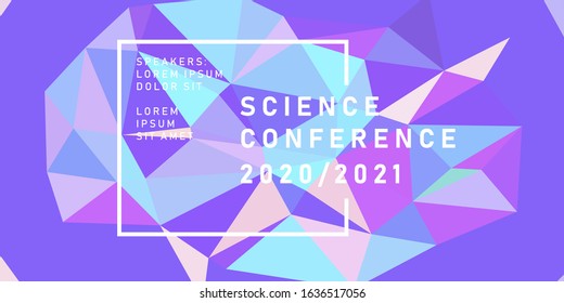 Abstract geometric blue background with connected lines, low poly mesh. Poster template for Science and IT Technologies Business Conference.