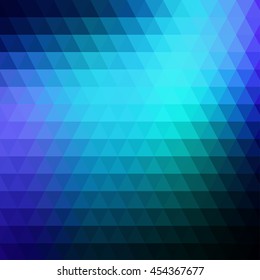 Abstract geometric blue background formed with triangles in rows, square format.