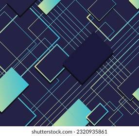 Abstract Geometric Blue Background, Green Gradient Shapes Good For Web Design, Vector Rectangular 3d boxes