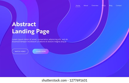 Abstract Geometric Blue Background Landing Page Template. Purple Futuristic Bright Cover for Modern Dynamic Layout Concept for Website or Web Page. Flat Cartoon Vector Illustration