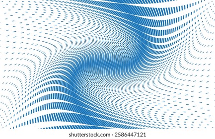 abstract geometric blue big to small rectangle dot twist pattern.