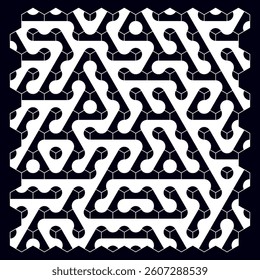 Abstract Geometric Blue and Black Symmetrical Pattern with Hexagonal Design
