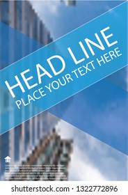 Abstract Geometric blue Brochure design template or Business Annual Report Flyer cover or Poster in A4 size with building in background