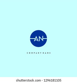 abstract geometric blue circle AN logo letter design concept
