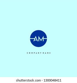 abstract geometric blue circle AM logo letter design concept