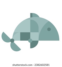 Abstract geometric blue fish or lobster. Modern fashion vector illustration. Creative minimal composition. Bright design element in bauhaus trendy style.