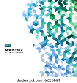 abstract geometric blue and green bricks, triangle, cube, 3d Vector Illustration