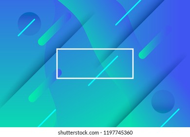 Abstract geometric Blue and green gradient fluid wave background with meteor fall and frame at center for text for landing page, banner, cover book, wallpaper
