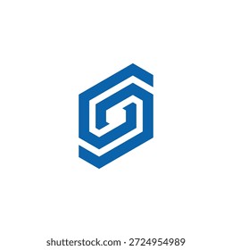 Abstractas hexágono azul geométrico con un dinámico diseño de laberinto en espiral, que simboliza la complejidad, la conexión y el movimiento progresivo, ideal para la marca y la tecnología modernas
