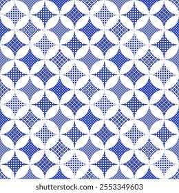 Abstract geometric Blue Monogram Seamless pattern on a white background. Designed for fabric, art wallpaper, textiles, wrapping, rugs, scarf etc.