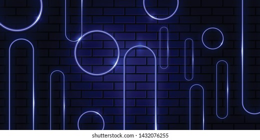 abstract geometric blue neon and bricks background