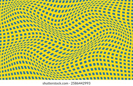 abstract geometric blue rectangle dot wave pattern on yellow.